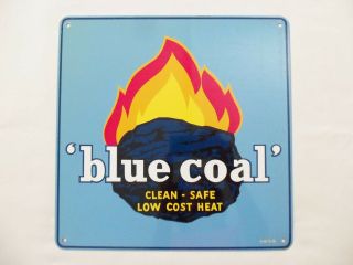 Blue Coal Sign Vintage Porcelain Metal Energy Mining Am 58