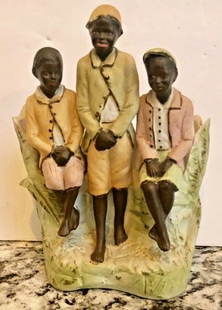 Vintage Black Americana Three Smiling Black Boys Bisque Figural Wonderful