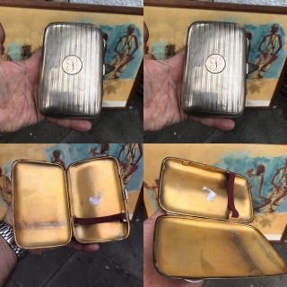 Antique Gold Gilded Solid Silver Cigar Box Cigarette Case Bir 1918 By John Rose 10