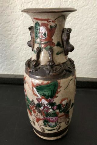 Fabulous Antique Chinese Nanking Crackle Glaze Warrior Vase