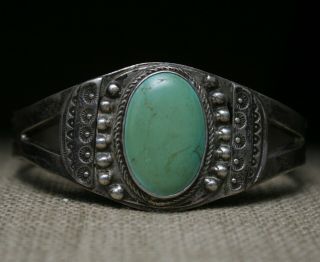 Vintage Harvey Era Navajo Ingot Silver Turquoise Cuff Bracelet Large Size