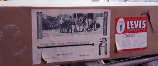 VTG orig.  1950s Levi ' s Advertising Banner 8ft long.  Cowboys.  W/ box.  Corrugated 5