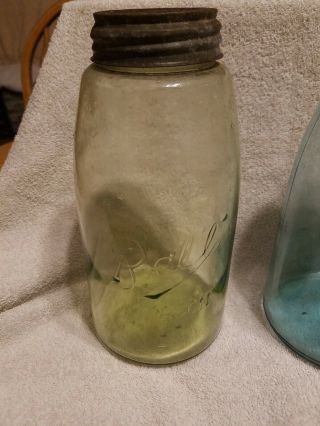 Vintage Antique Lime Green Ball Mason Jar Half - Gallon Zinc Lid 4 dot RARE 2