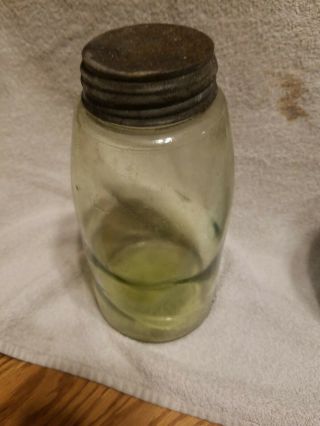Vintage Antique Lime Green Ball Mason Jar Half - Gallon Zinc Lid 4 dot RARE 4