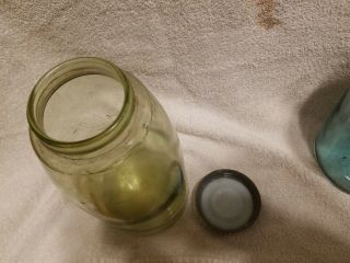 Vintage Antique Lime Green Ball Mason Jar Half - Gallon Zinc Lid 4 dot RARE 5