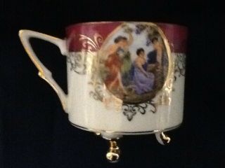 Vintage Royal Halsey 3 Footed Gold Trim Teacup and Saucer 2