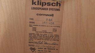 Vintage Klipsch Cornwall II Speakers C - BR 2