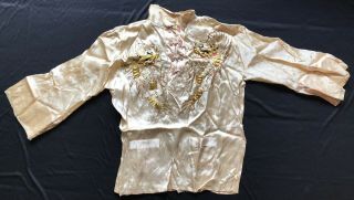 Antique Chinese Silk Embroidered Dragons Robe Top and Pants 3