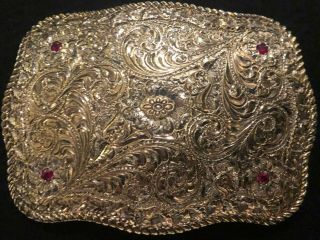 Vintage San Carlos Crumrine Jewelers 22k Gold On Sterling Engraved Belt Buckle