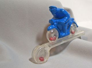 Vintage 1950s Plastic Light Blue Police Motorcycle Toy Whistle W/spinning Wheels