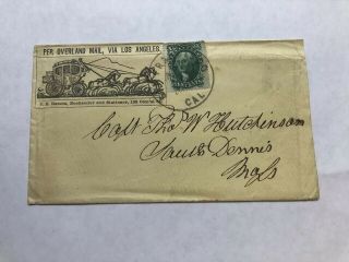 Rare 1860 Butterfield Overland Stage Cover From San Francisco ”via Los Angeles”