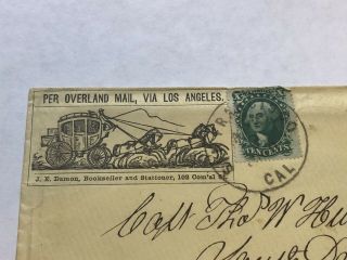 Rare 1860 Butterfield Overland Stage Cover From San Francisco ”Via Los Angeles” 2