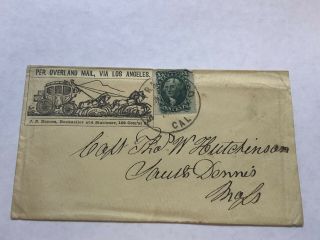 Rare 1860 Butterfield Overland Stage Cover From San Francisco ”Via Los Angeles” 7