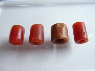4 Ancient Neolithic Carnelian,  Agate Beads,  Stone Age,  Rare Top