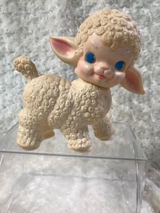 Vintage Sun Rubber Co.  Lamb Squeak Toy Blue Eyes 1955 Squeaker Easter