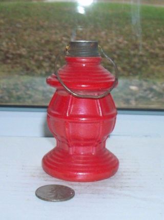 Vintage Toy Lantern Candy Container With Lid & Red Paint