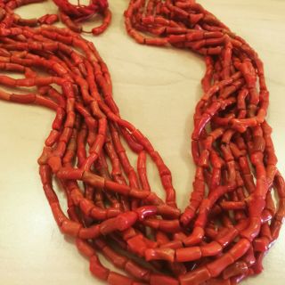Stunning Antique Rough Red Coral Seed Beads 12 Strands Necklace - 132gr