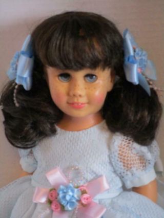 Mattel Chatty Cathy Brunette Pigtail Blue Lace Party Dress Talks