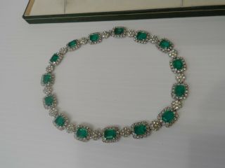 Vintage Ciner Necklace Diamond Paste And Emerald Paste Signed
