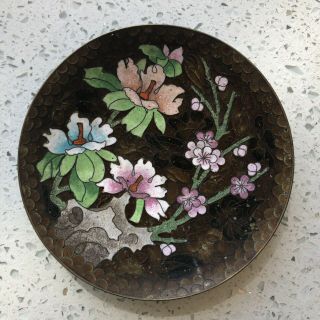 Fine Antique Chinese Cloisonne Enamel Floral Flower Scholar Art Plate Dish