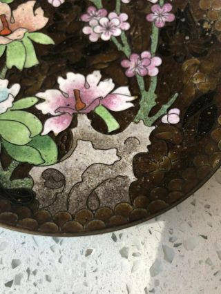 Fine Antique Chinese Cloisonne Enamel Floral Flower Scholar Art Plate Dish 3