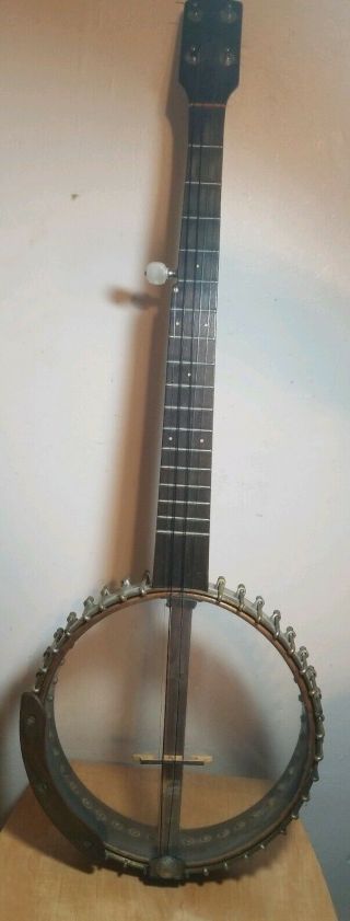 Vintage Banjo 5 String Brass Wood Instrument