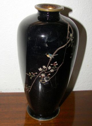 Antique Silver Wire Japanese Cloisonne Vase Bird Flowers Branch Hexagon
