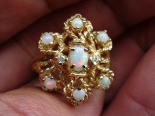 Vintage 14kt Solid Yellow Gold Opal And Diamond Ring Size 8.  25