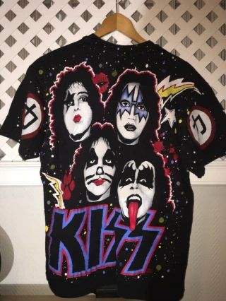 Vintage 90s Kiss T Shirt All Over Print Double Sided Size Large
