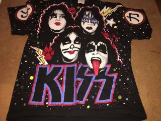 Vintage 90s Kiss T Shirt All Over Print Double Sided Size Large 3