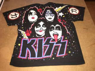 Vintage 90s Kiss T Shirt All Over Print Double Sided Size Large 4