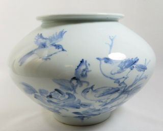 Vtg Antique Glossy Porcelain Hand Painted Chinese Vase Birds Flowers Signed Rare