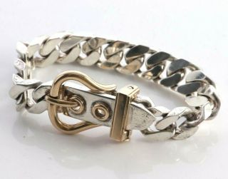 Vintage Hermes Sterling Silver & 18kt Gold Curb Chain Link Belt Buckle Bracelet