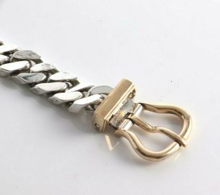 Vintage Hermes Sterling Silver & 18kt Gold Curb Chain Link Belt buckle Bracelet 2