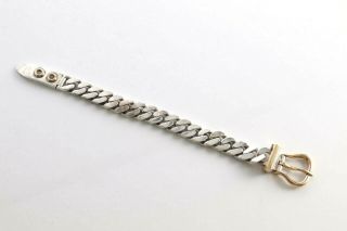 Vintage Hermes Sterling Silver & 18kt Gold Curb Chain Link Belt buckle Bracelet 3