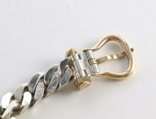 Vintage Hermes Sterling Silver & 18kt Gold Curb Chain Link Belt buckle Bracelet 6