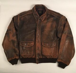 Vintage 1987 Avirex Brown Leather Usaf Type A - 2 Flight Bomber Motorcycle Jacket