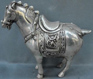 Handwork Exorcism Old Collectable Miao Silver Carve Wear Saddle War Horse Statue