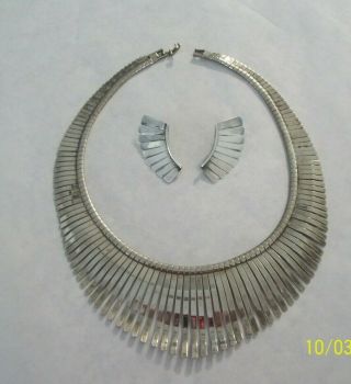 Vintage Taxco Mexico Sterling Silver 925 Collar Necklace And Earrings Set