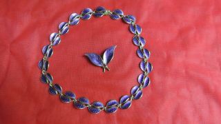 D_a David Andersen Norway Sterling Silver Purple Enamel Leaf Necklace & Pin