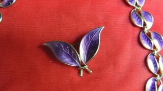 D_A David Andersen Norway Sterling Silver Purple Enamel Leaf Necklace & Pin 3
