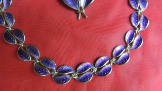 D_A David Andersen Norway Sterling Silver Purple Enamel Leaf Necklace & Pin 4