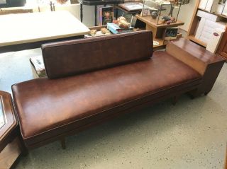 Antique Mid Century Modern Leather 2 Piece Day Sofa - No Makers Markings