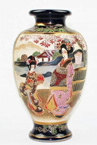 Antique 20thc Japanese Meiji Satsuma Kinkozan Geisha Porcelain Vase 2