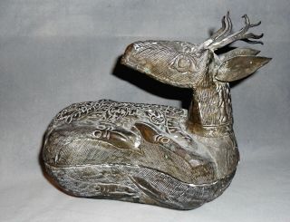 Vintage Metal Silver Color Large Trinket Box Deer Resting Cambodian?