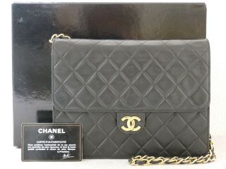 Ra5868 Auth Chanel Vintage Black Quilted Lambskin Cc Push Lock Chain Shoulderbag