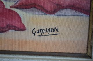 VINTAGE OIL PAINTING ON CANVAS SIGNED GOMENEDA FUNNY BULLFIGHT SCENE RARE 1945 ' S 3