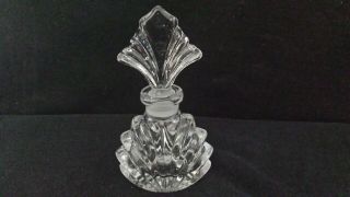 Rare Clear Antique French Hand Blown Perfume Bottle Fan Etched Fan Body Stopper