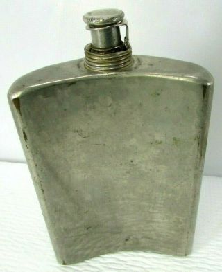 Antique Silver On Copper Flask Monogram G H Hand Hammered Germany B Hinged Cap 2