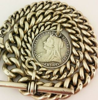 Heavy Antique English Hallmarked Solid Silver Albert Pocket Watch Chain C1897